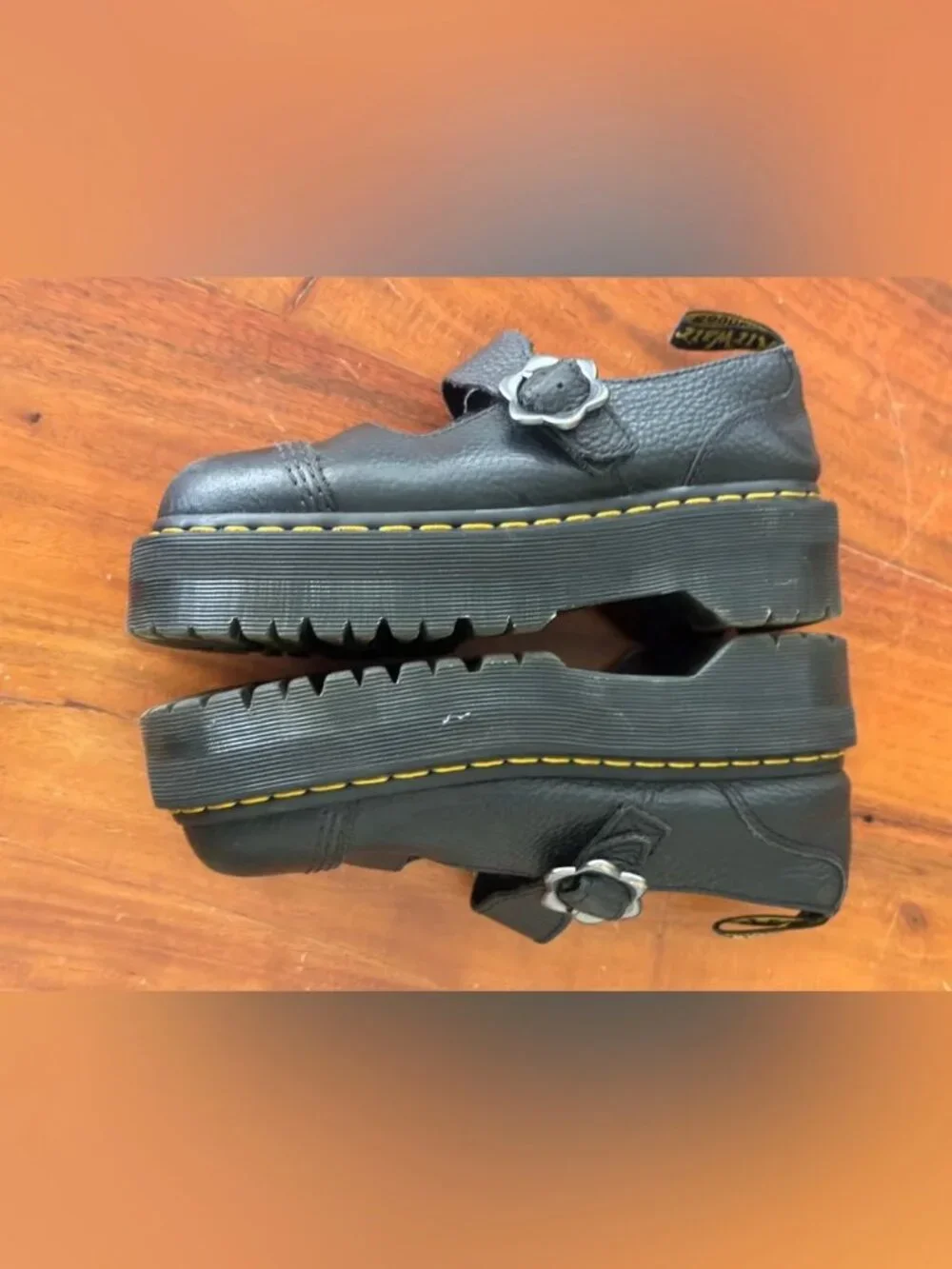 Dr. Martens Addina Flower Buckle Platform Shoes Black Leather Size 6